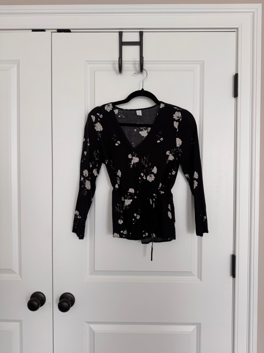 Old Navy Black Floral Wrap Blouse